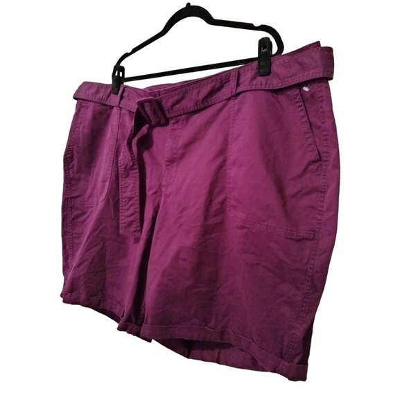 Lane Bryant Womens Plus Size 28 Plum Belted Cotton Shorts With Pockets - Picture 3 of 5